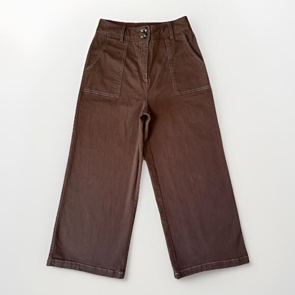Frnch Paris Pants - Frnch Paris Wide Leg Pants Women's Medium Brown Cotton Straight Minimalist